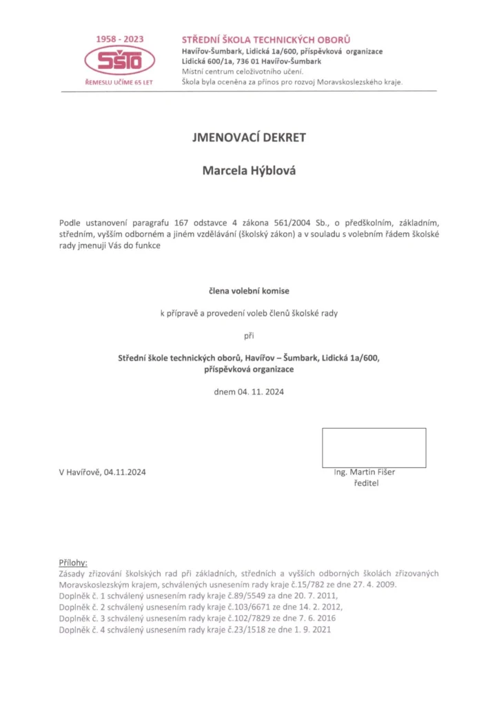 Doplňující volby do školské rady 2024