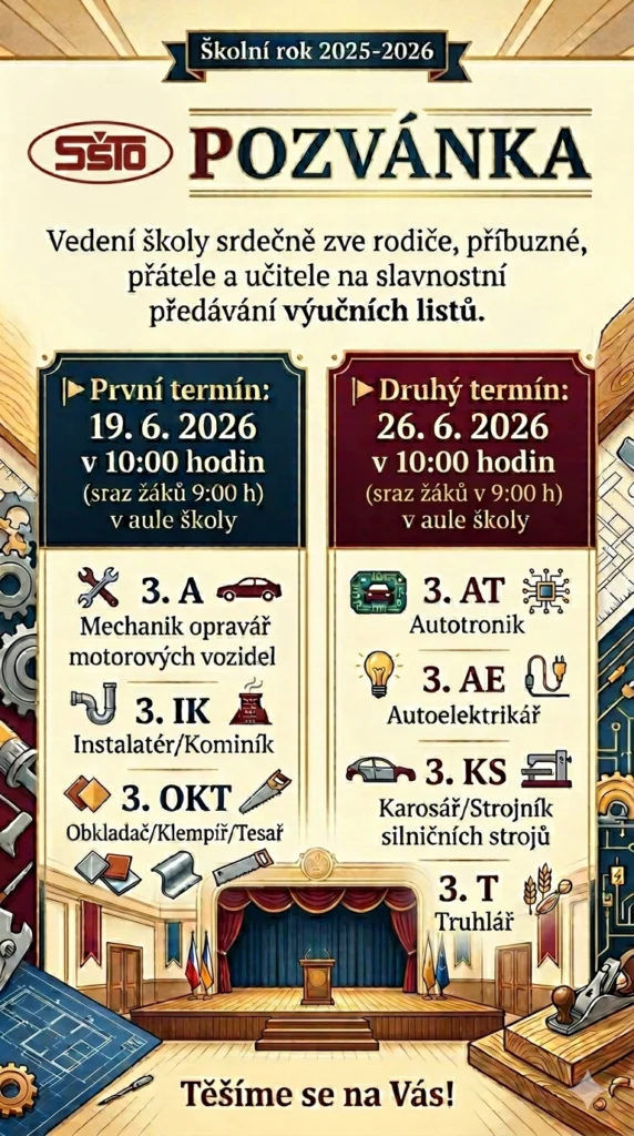 POZVÁNÍ na slavnostní předávání výučních listů oborů 2026