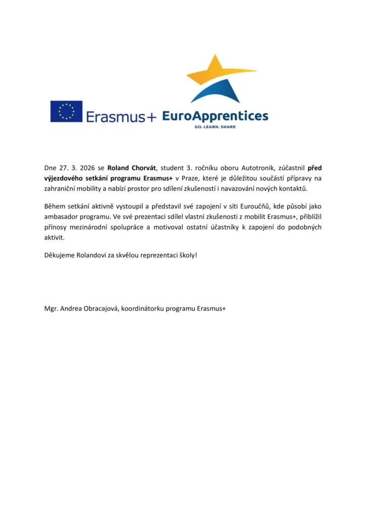 Předvýjezdové setkání programu Erasmus+ v Praze