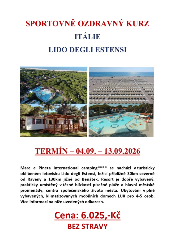 SPORTOVNĚ OZDRAVNÝ KURZ ITÁLIE LIDO DEGLI ESTENSI 2026