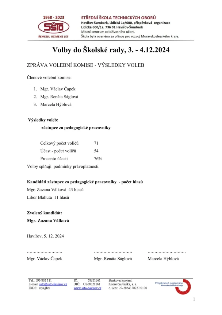 Volby do Školské rady, 3. - 4.12.2024