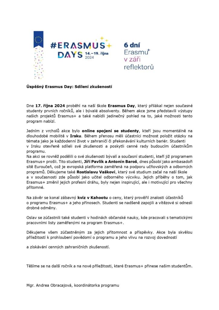 Úspěšný Erasmus Day: Sdílení zkušeností 2024
