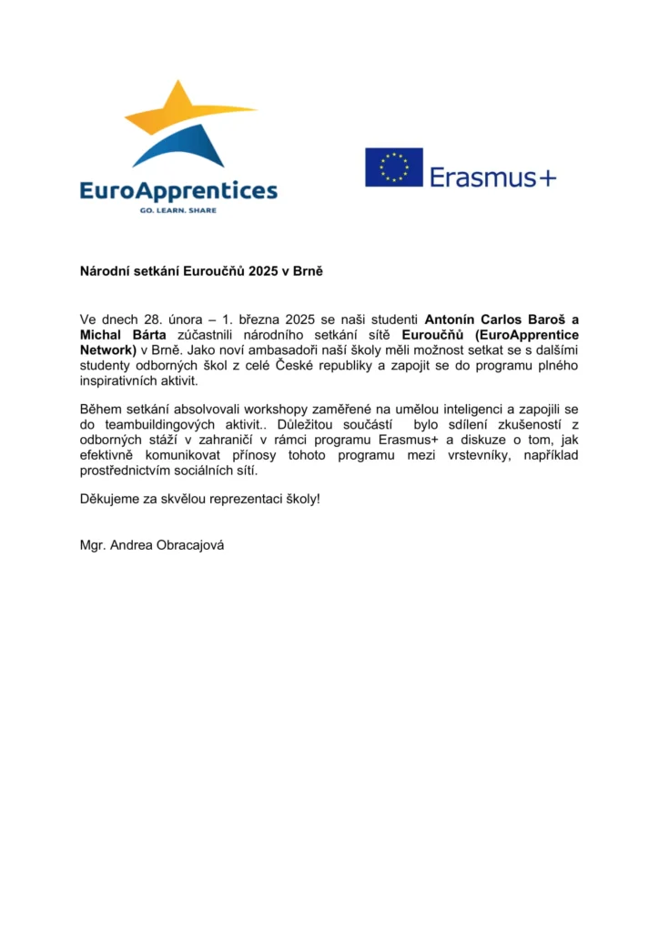 Národní setkání Euroučňů 2025 v Brně