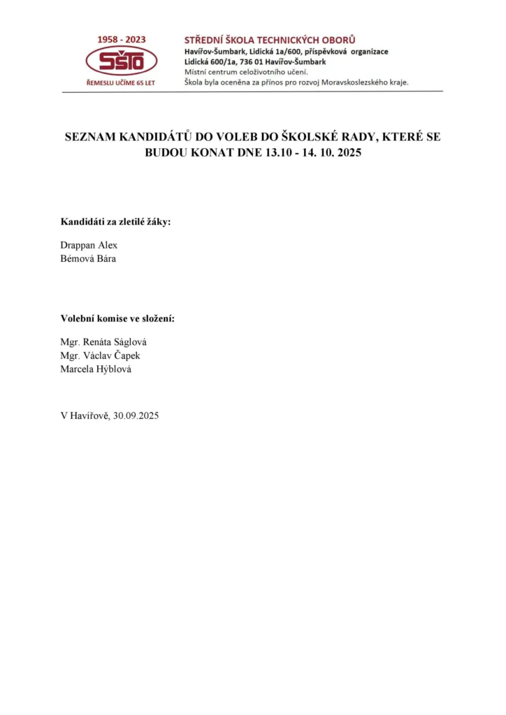 Seznam kandidátů do voleb do školské rady 2025