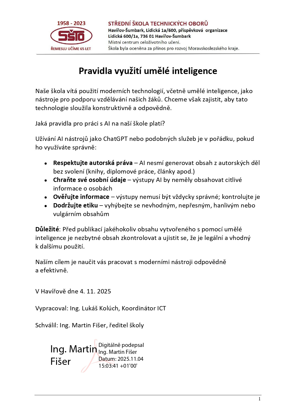 Pravidla využití AI ve škole