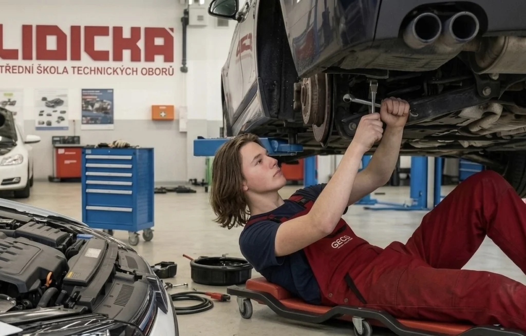 Obor Automechanik – žák LIDICKÁ při opravě podvozku