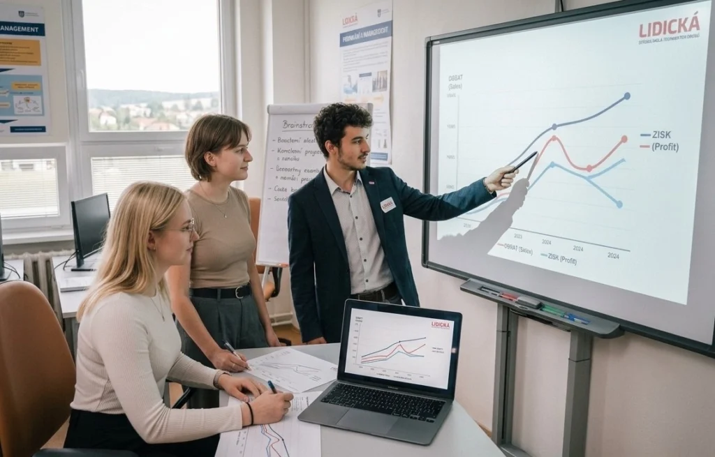 Obor Podnikání – studenti LIDICKÁ prezentují u interaktivní tabule